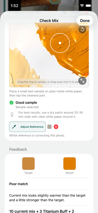 Check Mix comparing a test sample against the target colour.